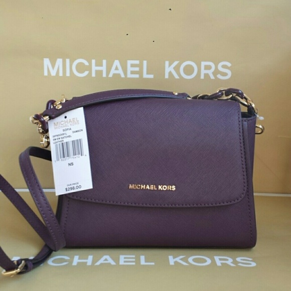 XSOLDX Kors Sofia Small EW Leather Satchel Purple - Picture 2 of 7